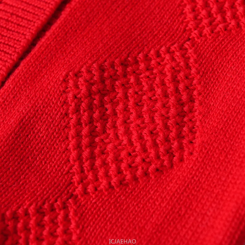 십대 소녀 의류 2025 INS 스타일  소녀 가디건 어린이 봄 가을 축제용 소매 탑 키즈 코스튬 레드 코튼 니트 롱