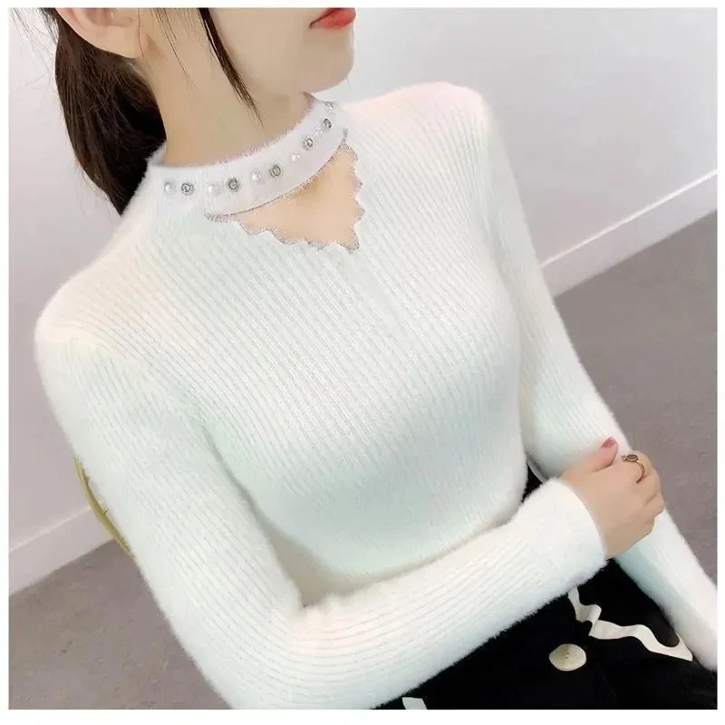 

Stylish Half High Collar Spliced All-match Knitted Sweater Women's Clothing Autumn New Loose Casual Pullovers Commute Tops