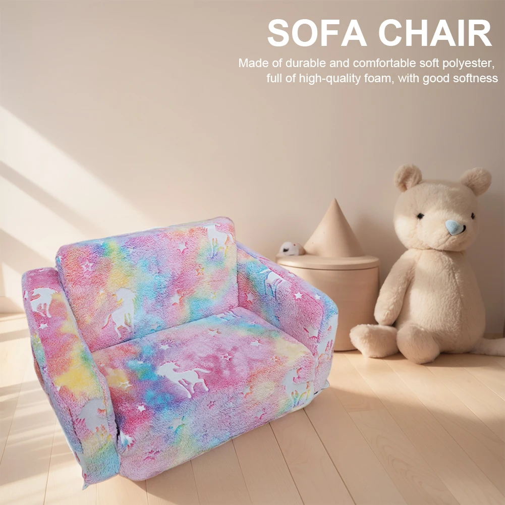 Toddler Kids Couch Comfy Toddler Chair Folding Out Glow in Dark Convertible Plush Foam Chair Star Glow in The Dark Toddler Couch 2