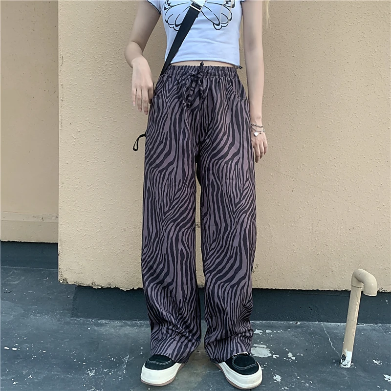 Women Vintage Zebra Pants High Waist 