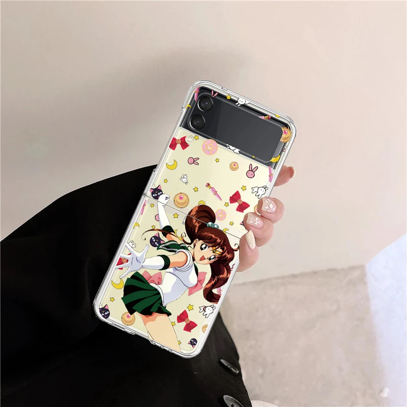 samsung galaxy z flip3 case Case For Galaxy Z Flip 3 5G Transparent Hard PC Back Cover For Samsung Galaxy Z Flip3 Protective Bumper Shell Sailor Moon Anime galaxy z flip3 phone case