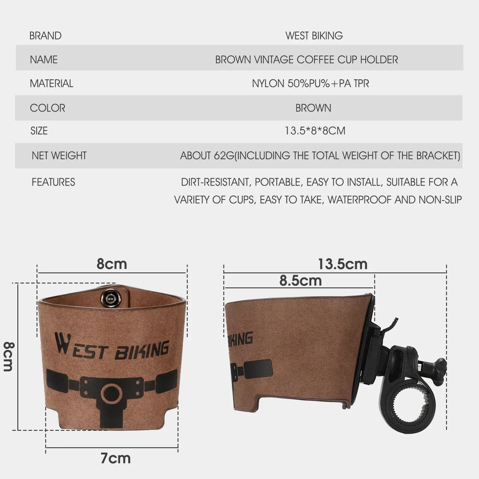 WEST BIKING Vintage Cowhide Bicycle Bottle Holder Coffee Cup Holder Tea Cup Bicycle Bracket Scooter Bottle Cage Bracket