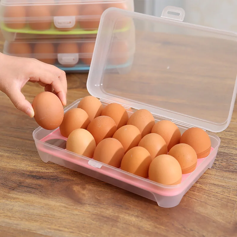 Kitchen 15compartment Egg Box Refrigerator Egg Preservation Storage Box Portable Anti-collision Plastic Compartment Tray