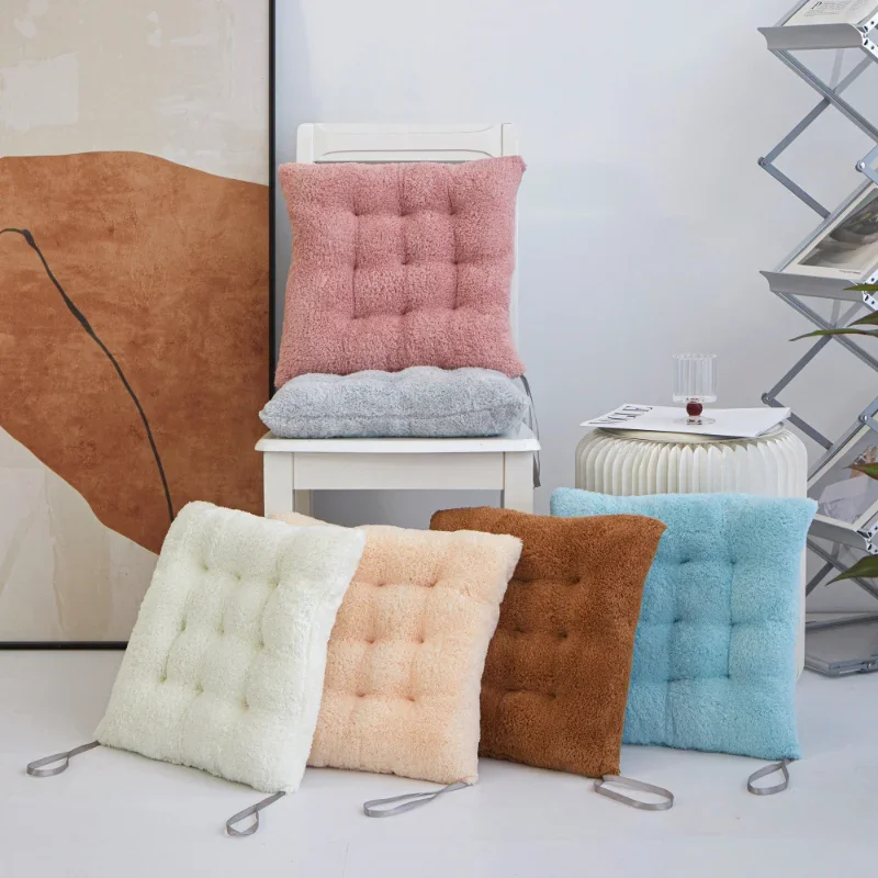 

Short Plush Square Seat Cushion Pad Breathable Anti slip Comfortable High Stretchy Chair Cushion Pad for Office Garden