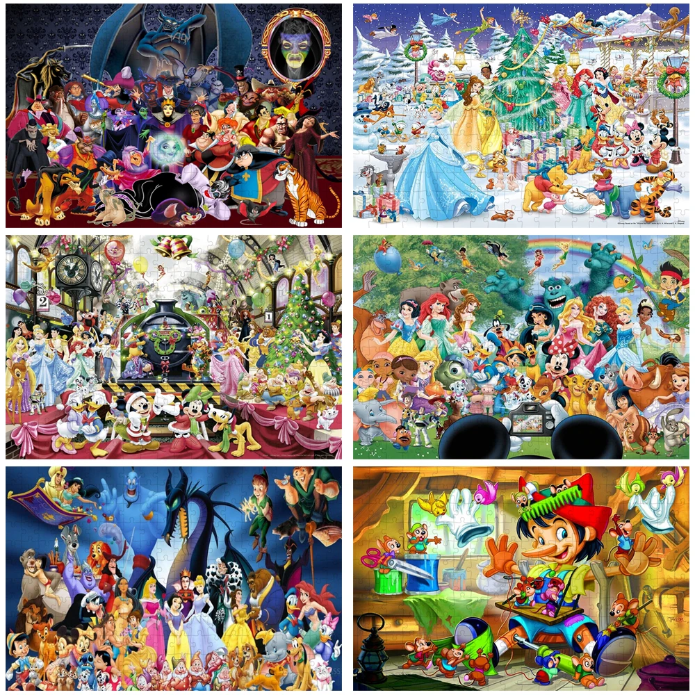 Disney Party Jigsaw Puzzles Disneyland Cartoon Puzzles Disney Princess Disney Witch Cardboard Puzzle Toys Hobbies Children Gift