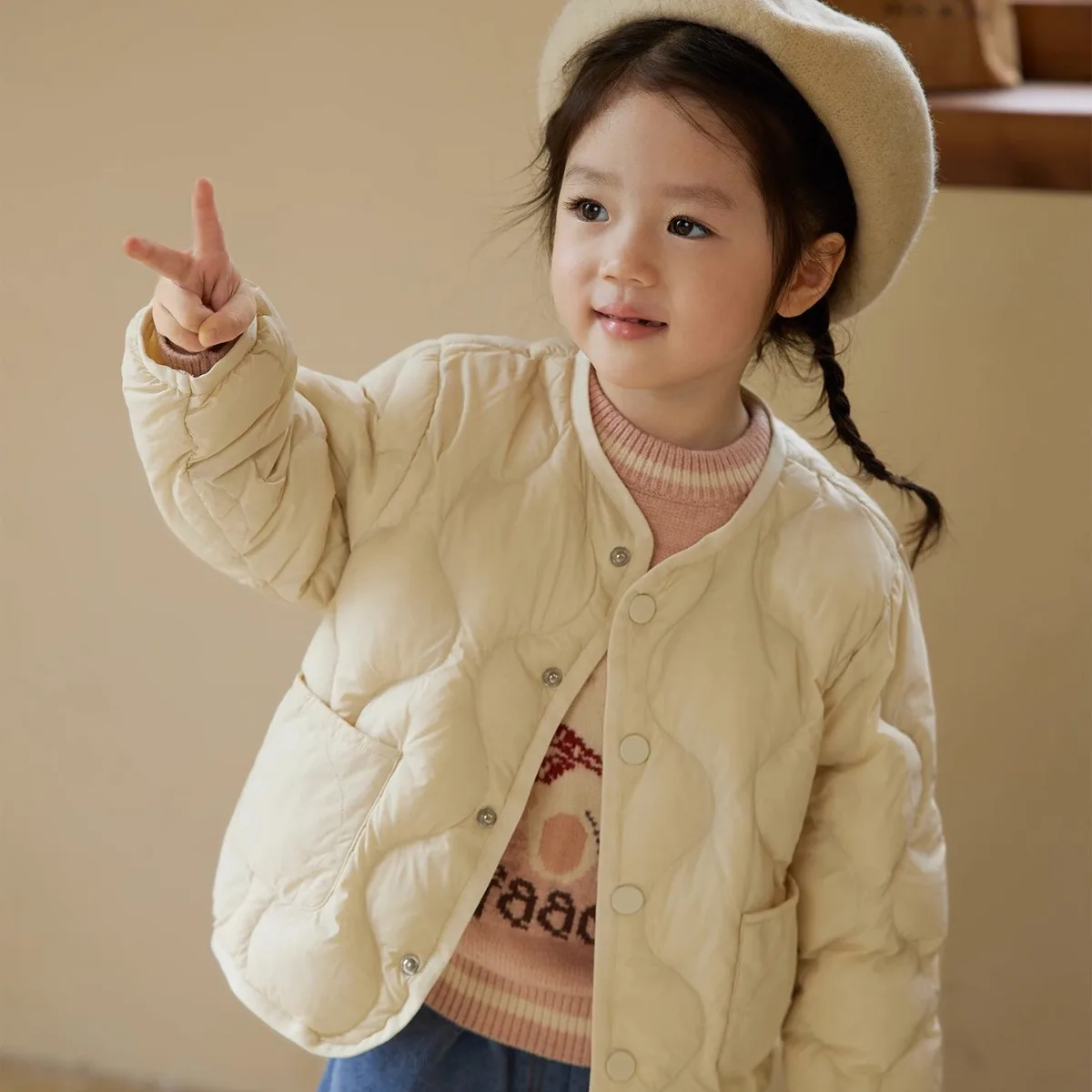 Girls Down Cotton Clothes Women Short Autumn New Children Fashionable Foreign Solid Color Coat Kids Jackets for Girls