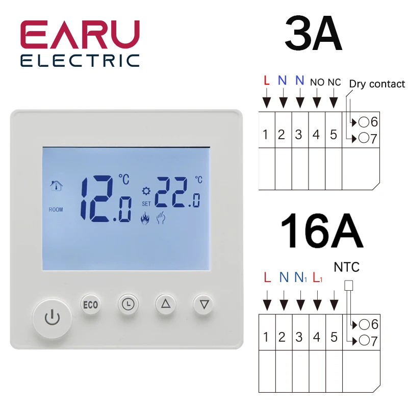 Termostato programable, Termostato de calefacción por suelo radiante AC220V  Termostato LCD Termostato de calefacción por suelo radiante Respuesta  rápida Jadeshay A