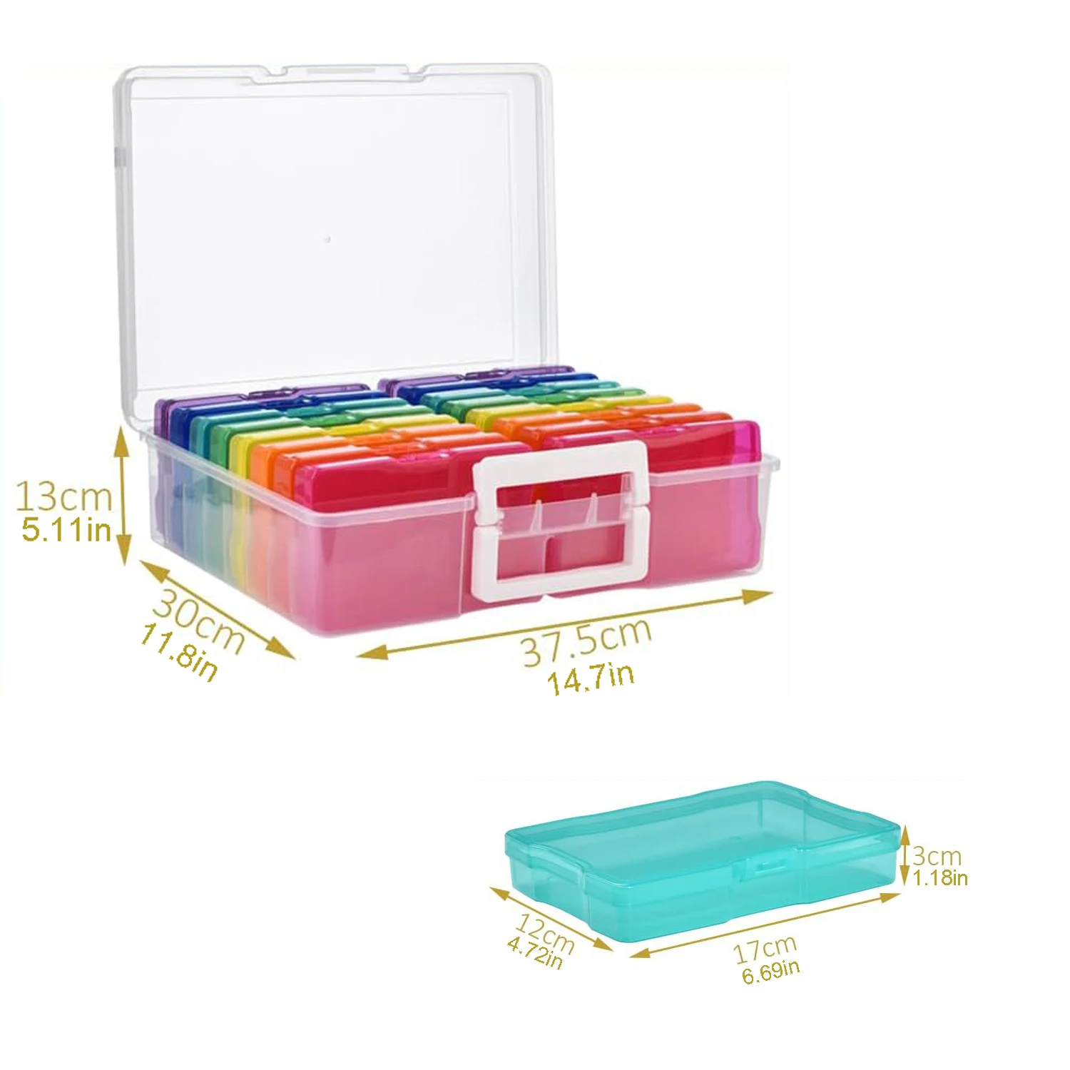 Photo Box Storage 4" x 6" Photo Case and Clear Craft Keeper with Handle-16 Inner Keeper Organizer Cases