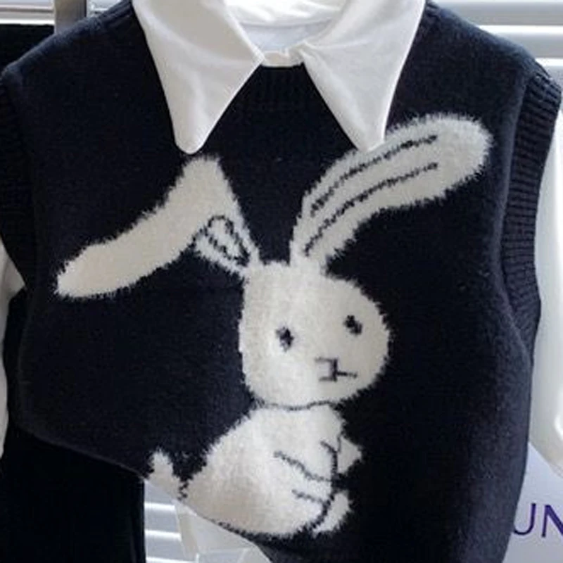 Girls Pullover Sweater Vest Spring Girls' Fashionable and Cute Little Rabbit Knitted Vest Baby Kids Loose and Versatile Top children vest