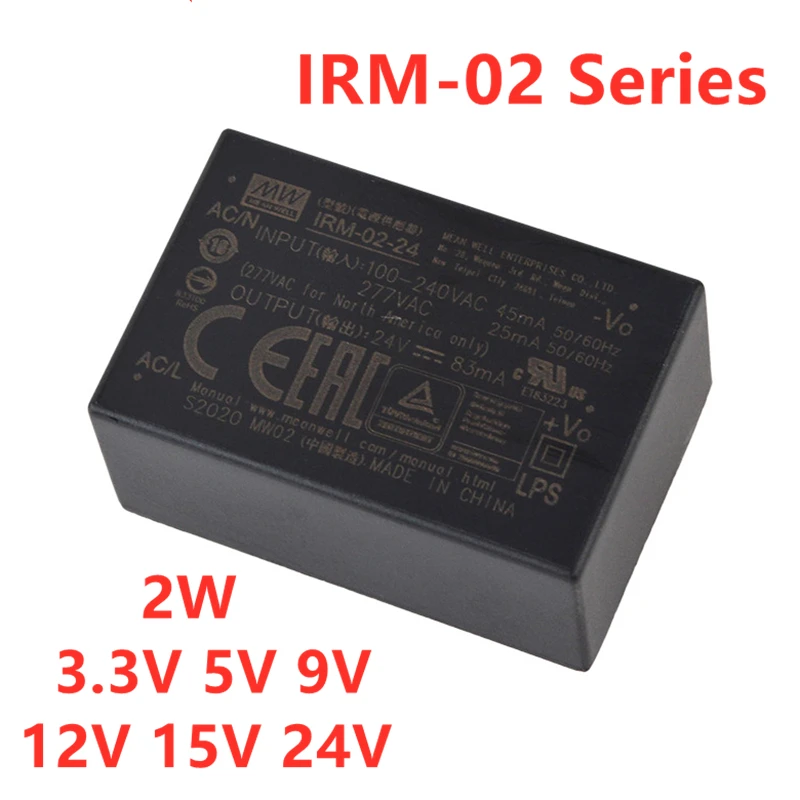 MEAN WELL PCB SMD Style IRM-02 2W инкапсулированный AC-DC Тип блока питания 3,3 V 5V 9V 12V 15V 24V