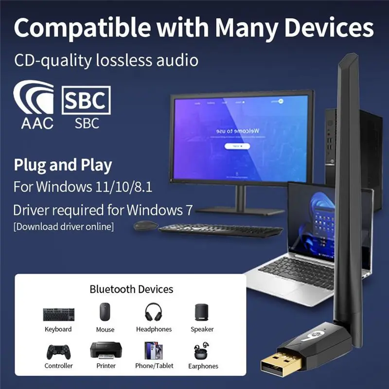 USB 어댑터 블루투스 6.0 200M USB 동글 무선 음악 오디오 수신기 송신기 BLE/EDR PC 마우스 키보드용