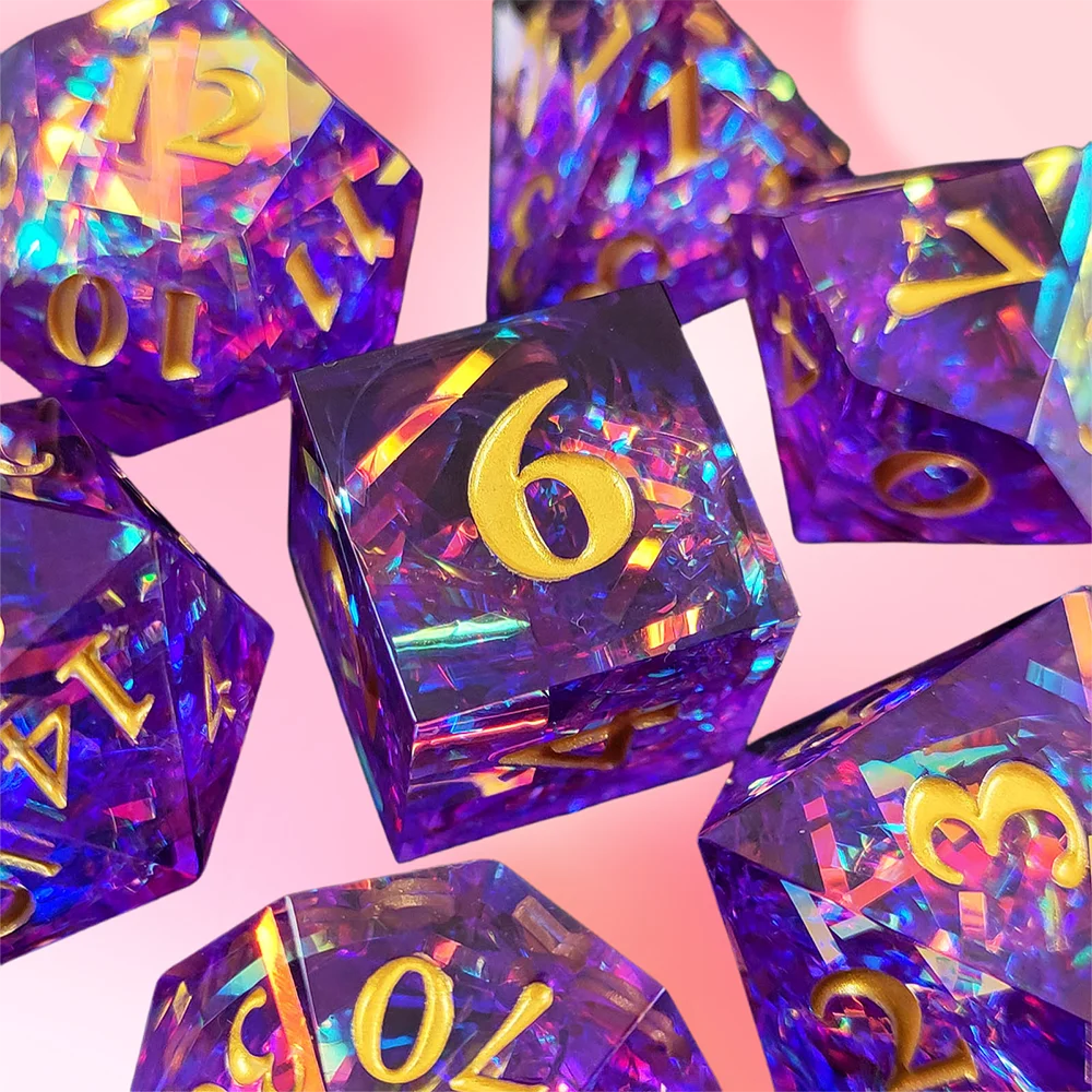 Dnd Dadi In Resina Viola Sharp Edge Dadi Poliedrici D + D Set Di Dadi Per Dungeon E Dragon Pathfinder Gioco Di Ruolo (Rpg)/Gioco Mtg