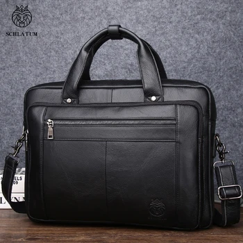 SCHLATUM Genuine Leather Bussiness Briefcases Black for Men luxury handbags Laptop Briefcase Bags 16 inch Office Computer bag 1
