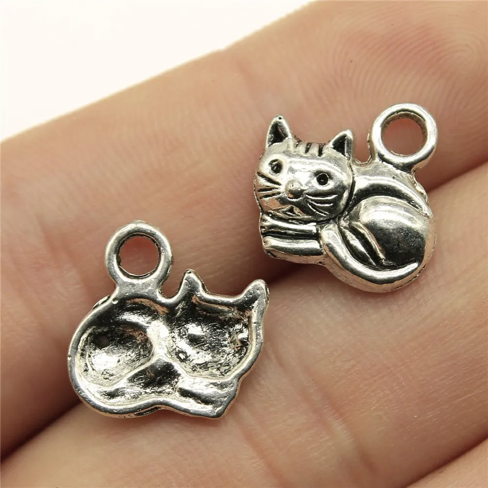 Free Ship 60 pieces Antique silver cat charms 19x19mm #786 