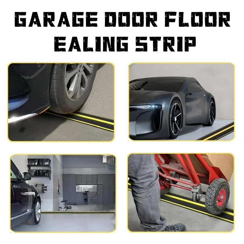 Garage Door Floor Sealing Strip Multi Functional with Yellow Line PVC Garage Edge Gap Dustproof Waterproof 1/3M