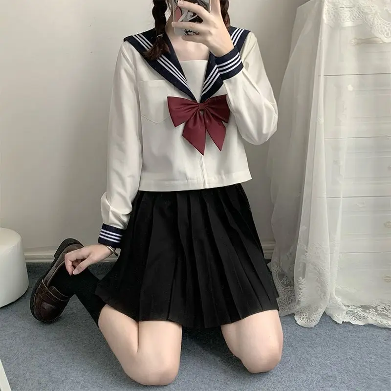 

Japanese Style Girls Student School Uniforms Girls Navy Costume Women Sexy Navy JK Suit Sailor Blouse Pleated Skirt Uniform