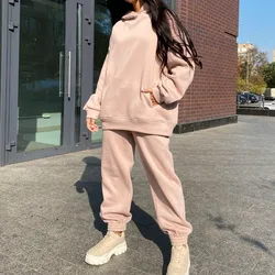 Autumn and Winter Women's Pullover Hooded Solid Lantern Long Sleeve Hoodies Elastic High Waist Drawstring Pants Casual Set