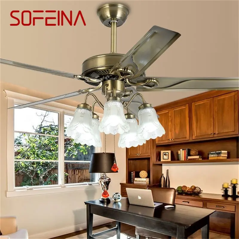 SOFEINA Classical Ceiling Fan Light Large 52 Inch Lamp With Remote Control Modern Simple LED For Home Living Room