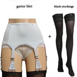 Elegant Lace Vintage Suspender Belt with Stockings and 6-Strap Design - XXXL (WTgarter BKstockings)