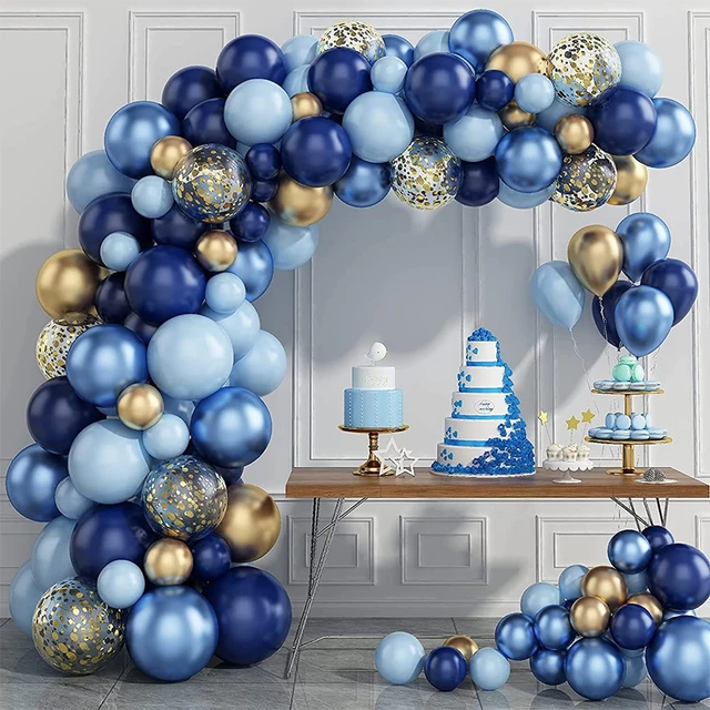 Guirlande Métallique avec Ballons en Arc pour Garçon, Comporte des  Confettis Dorés et Bleus, Décoration Idéale