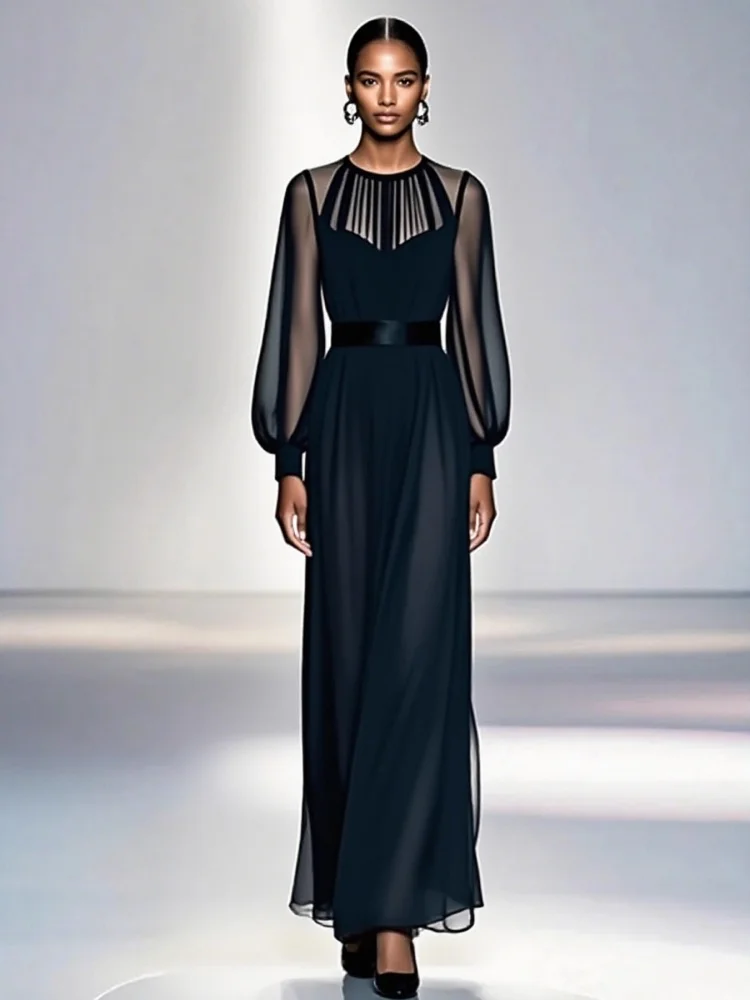 Wmstar Dresses Women Wholesale Cross Border Autumn Winter Woman 2025 New Long French High End Style,black Cinched Waist