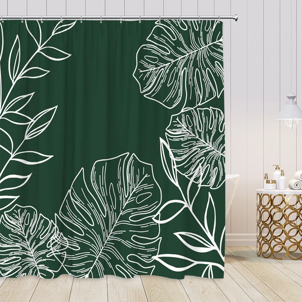 Shower Curtains Leaves Shower Curtains Bright Tan Palm Leaf Floral Pumpkin Fall Bath Curtain Set Polyester Fabric Home Bathroom Decor with Hooks
