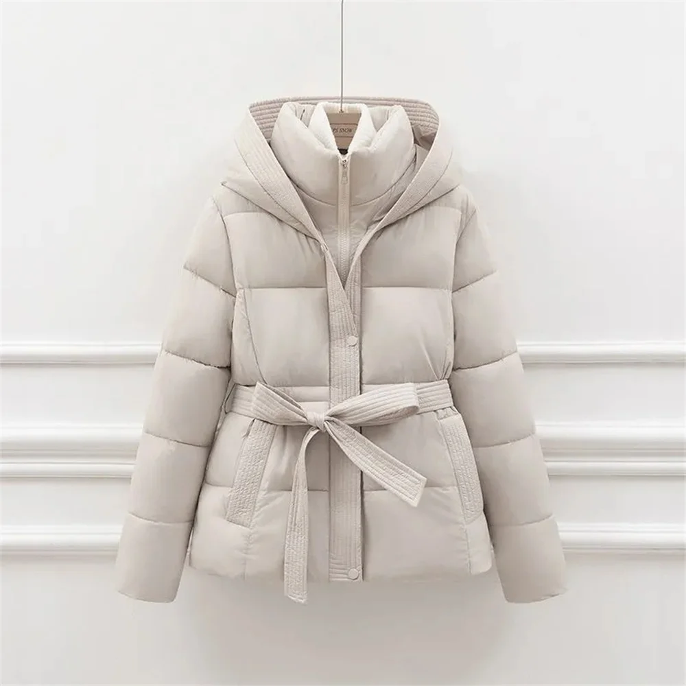 European Double-layer Collar Down Cotton Jacket Women Winter 2025 New Fashionable Lamb Wool Warm Sports And Casual Slim Jacket