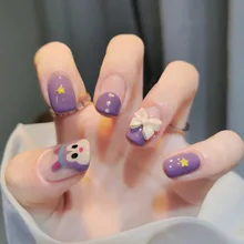 

Purple Cute Rabbit Wearable False Nail Wearable Removable Nail Enhancement Finished Nail Patch Nail
