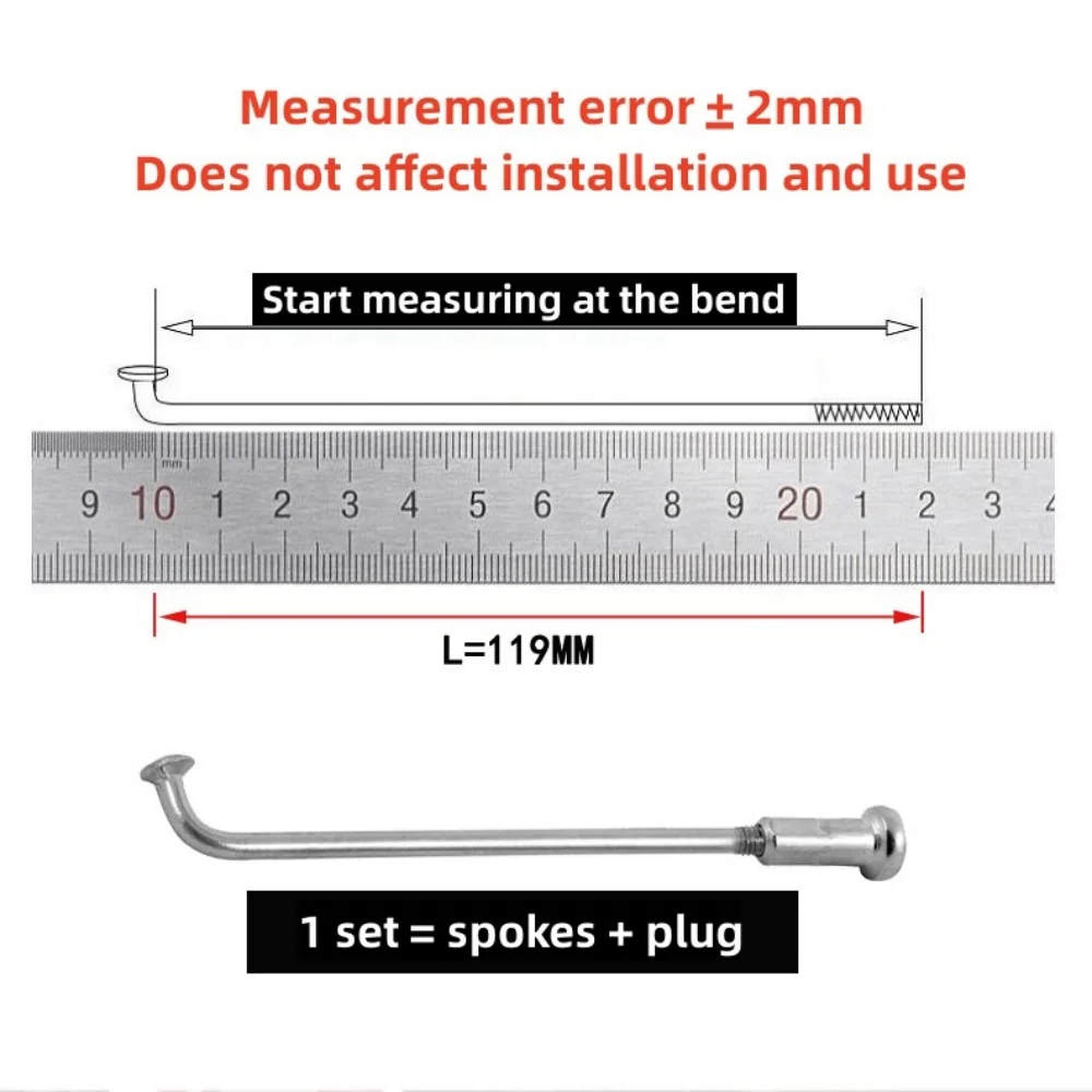 Bicycle Spokes 10 pcs/lot 12G Diameter 2.5mm Length 117-254mm Steel + Nipples
