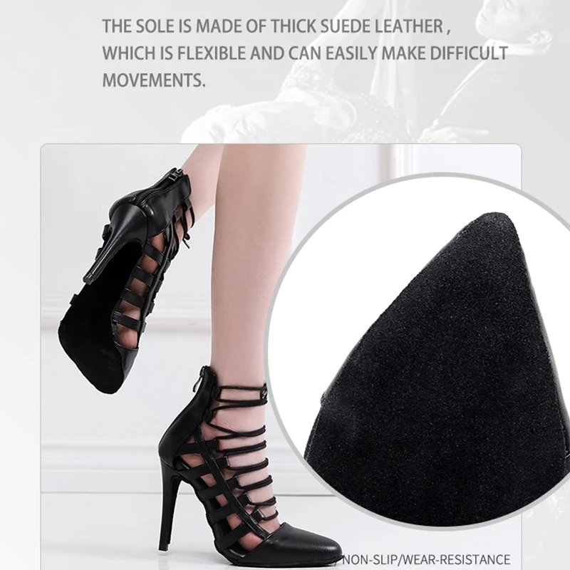 Woman Black Lace Up Dancing Shoes Girls Suede Leather Modern Jazz  Practice Dance Heels Girls  Summmer Stiletto Shoe 7.5cm-11cm