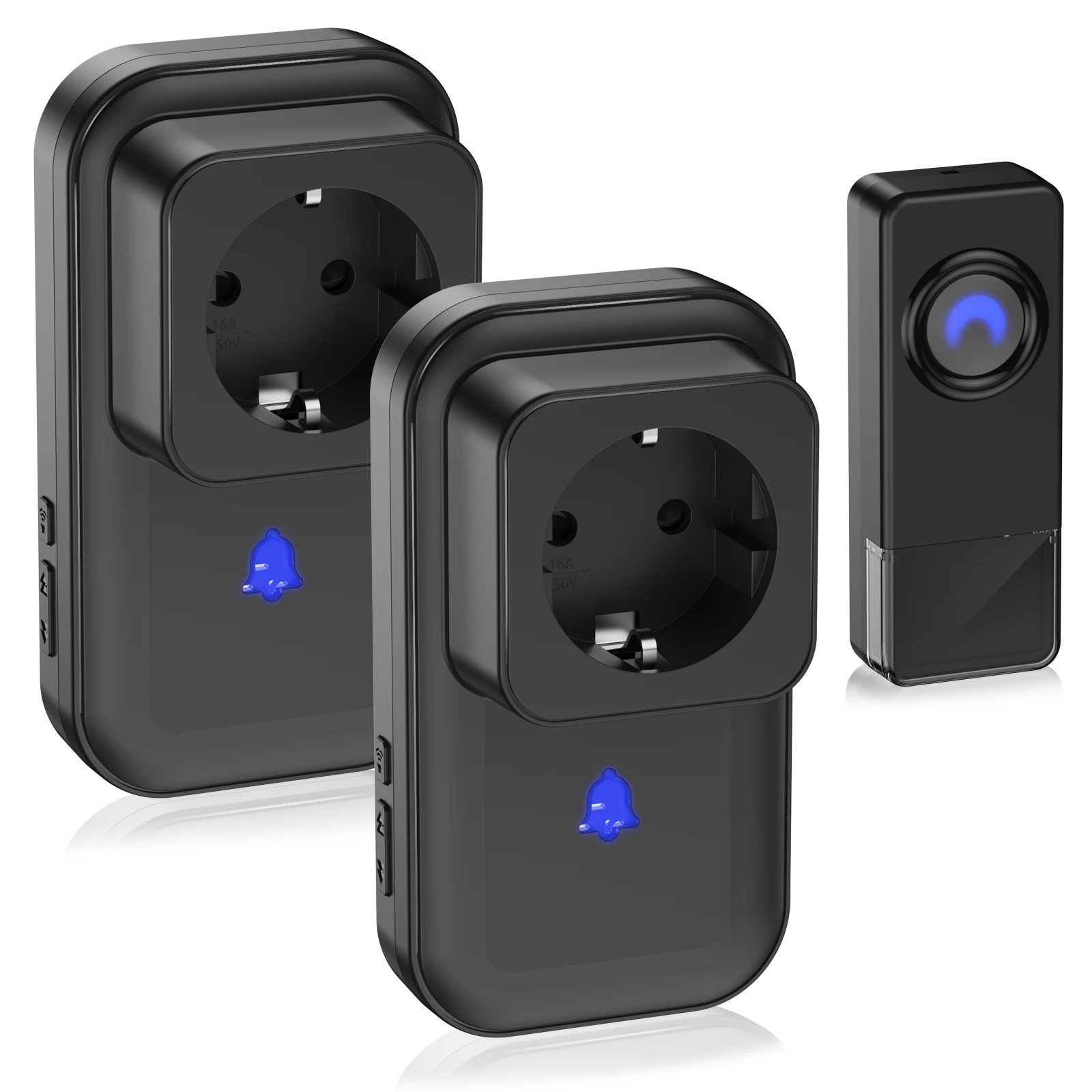 Wireless Doorbell with 2 Plug-in Receivers Socket Door Bell Outdoor Penetration IP55 Waterproof Home with LED Flashing