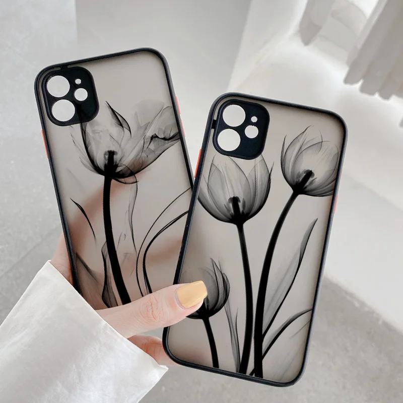 Luxury Vintage Rose Flower Phone Case - Elegant Black Shockproof Cover