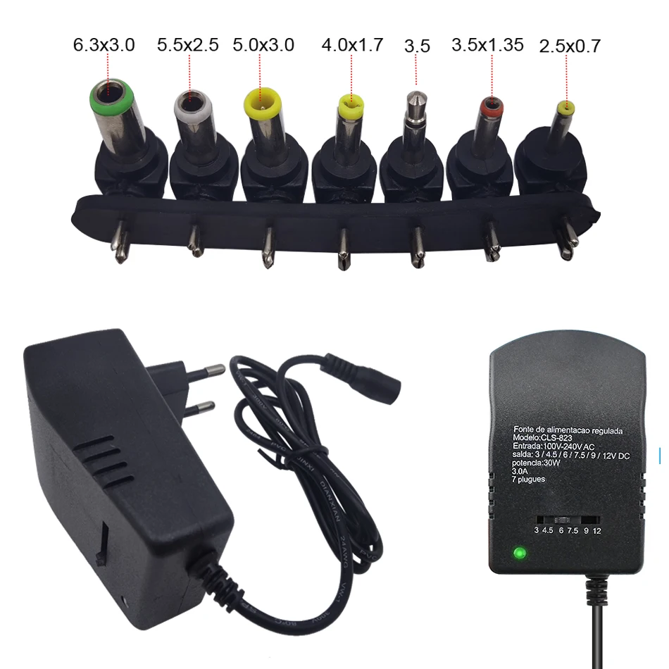 Universal Adjustable 30W Multi-Voltage Power Supply Charger with EU/US Plug