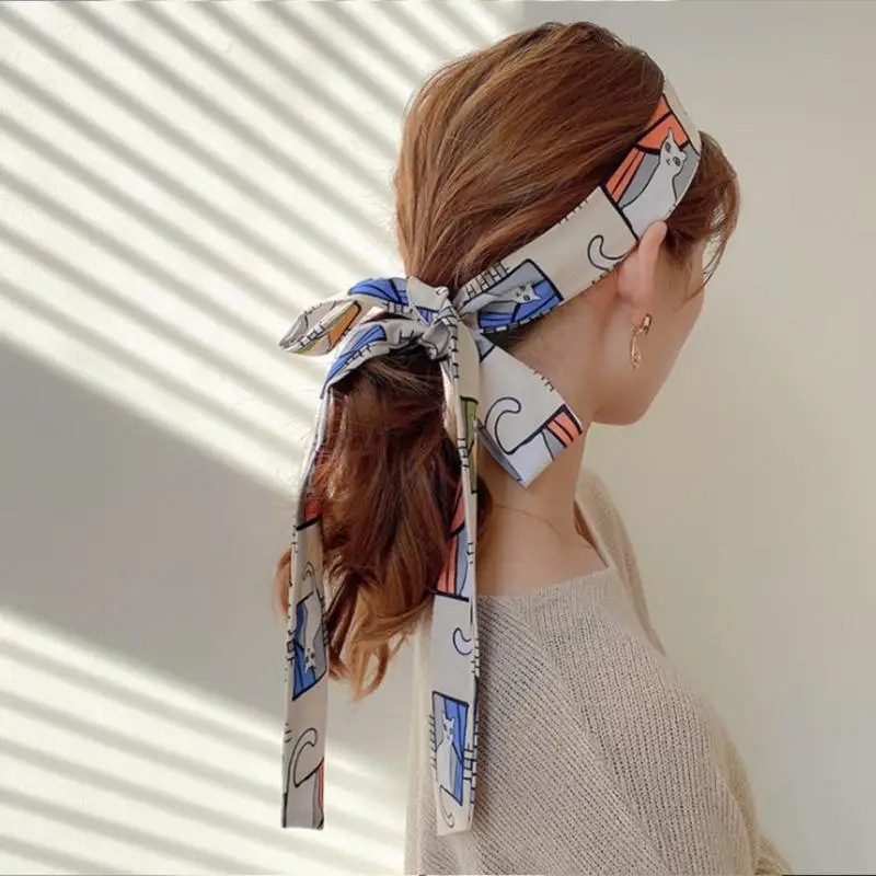 2022 New Silk Satin Hair Band For Women Fashion Girls Braided Bow Long  Ribbon Headband Neckerchief Handle Bag Band Accessories