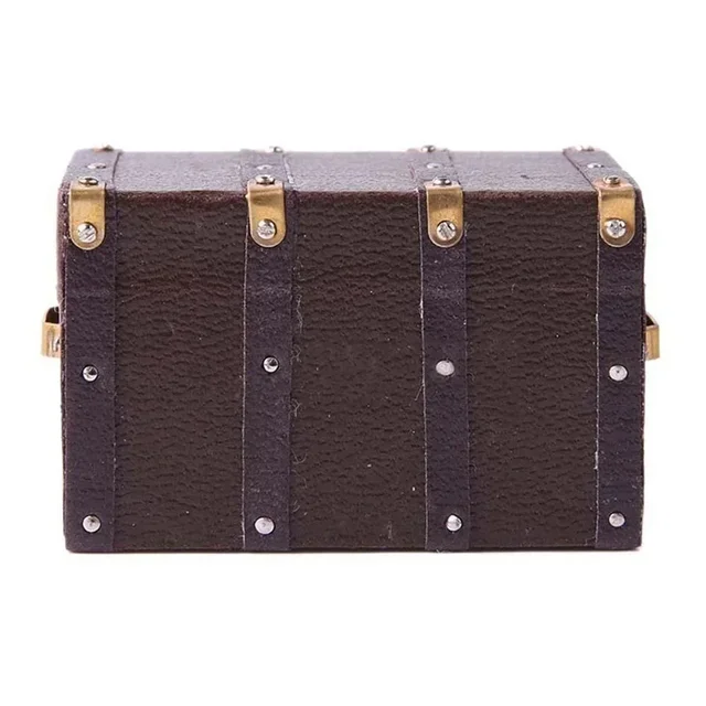 1:12 Scale Doll Brown Leather Wooden Box Case Vintage Case Box Dollhouse Suitcase Furniture Play House Accessories 4