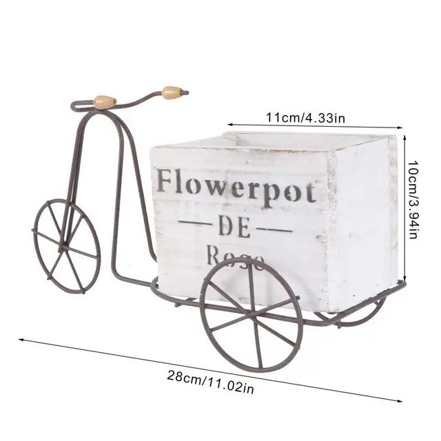 Divat Vaskerék Virág Pot Antik Fa Ültetvényes Virágcserép Mozgatható Kertészkedés Kerékpár Edény Otthoni Kerti Dekorációhoz - Image 6