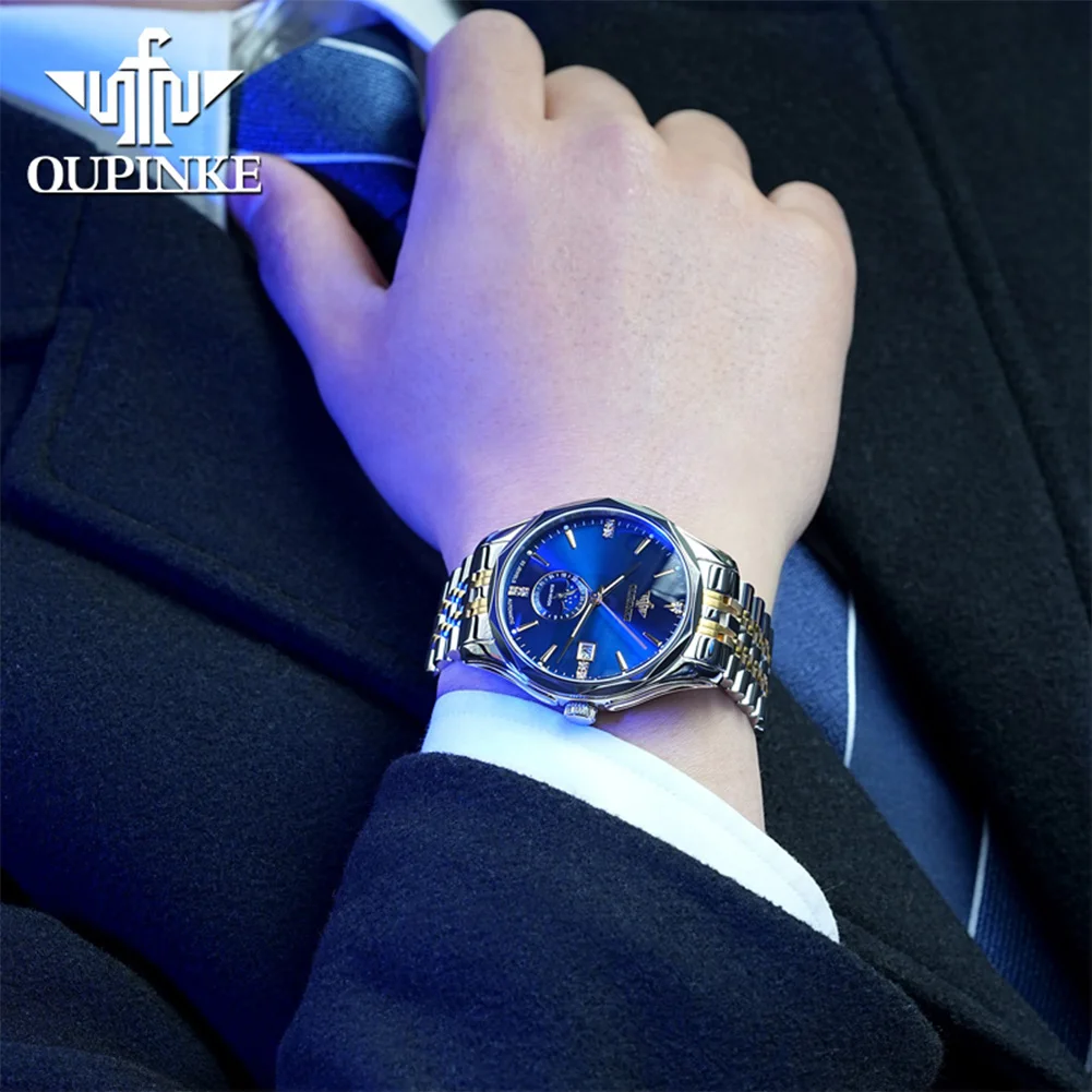 OUPINKE 3275 Automatic Watch For Men Top Brand Luxury Date Moon Phase Mechanical Man Watch Deep Waterproof Business Wristwatch