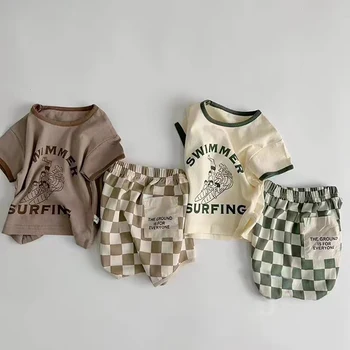 Summer suit new American baby suit TZ230137  short sleeve plaid shorts thin baby baby two-piece suit 1