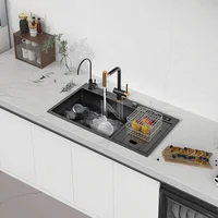 8448 Digital Display Touchscreen Pull Out Fregadero Double Bowl Stainless Steel Smart Waterfall Kitchen Sink With Dishwasher 2