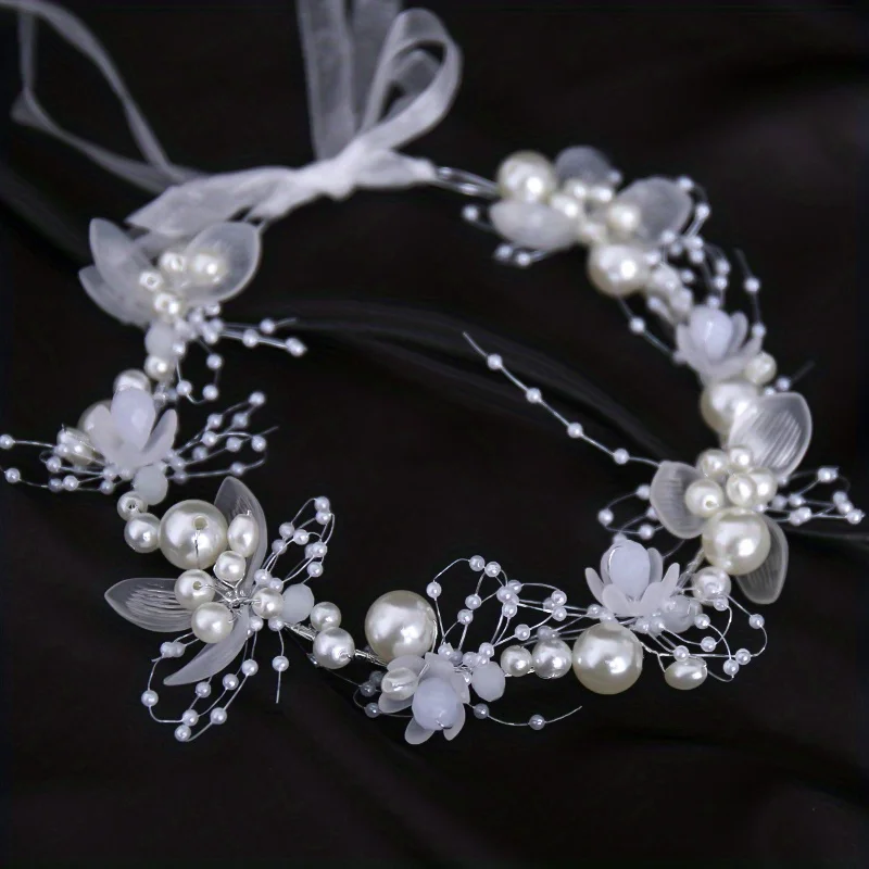 Perle Blume Stirnband Haarband für Frauen Party Festzug Braut Hochzeit Haarschmuck Schmuck Rebe Band Stirnband Tiara Geschenk – Detail 2