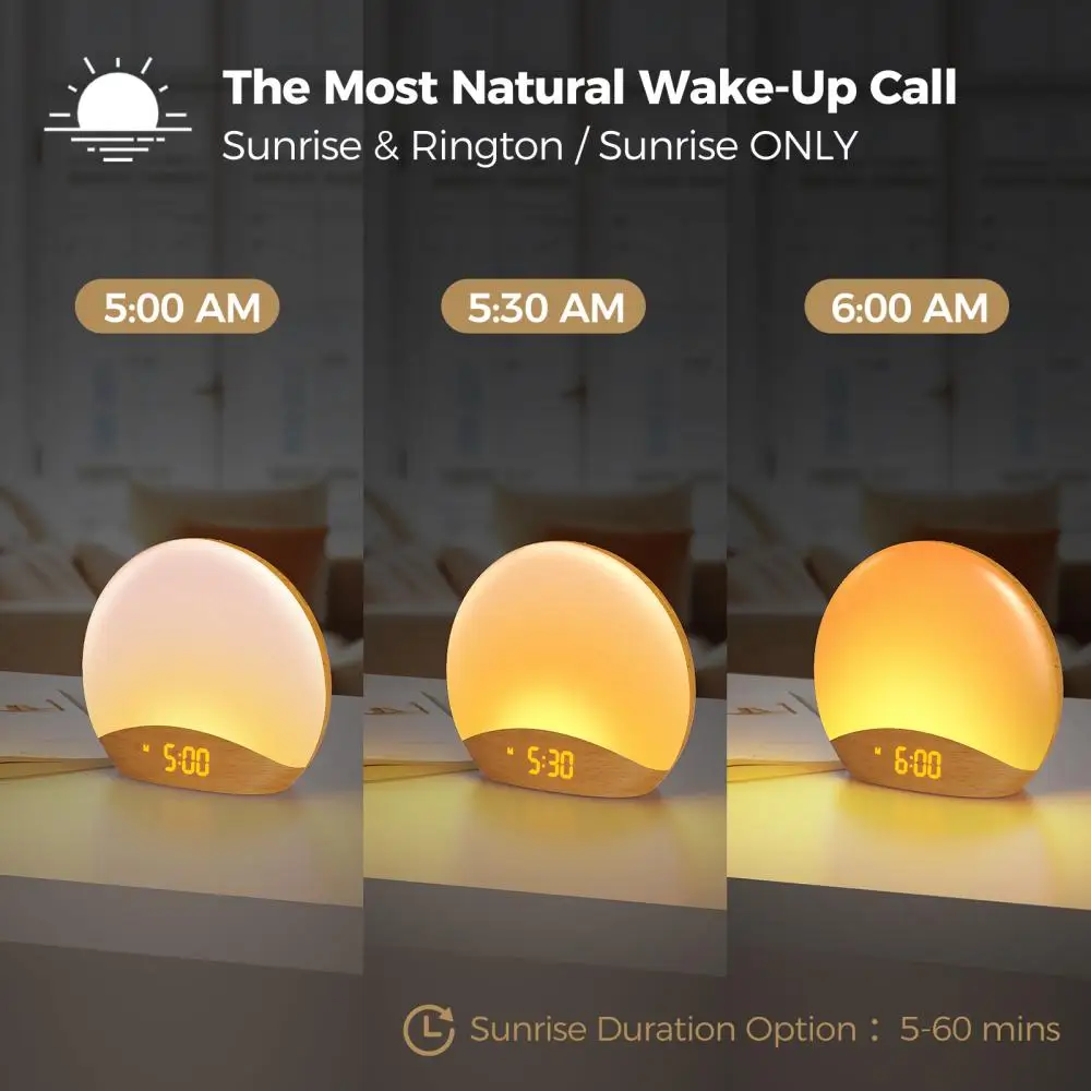 White Noise Machine Sunrise Wake Up Light Alarm Clock Dimmable Night Lamp 26 Soothing Sounds Sleep Sound Machine for Kids Adults
