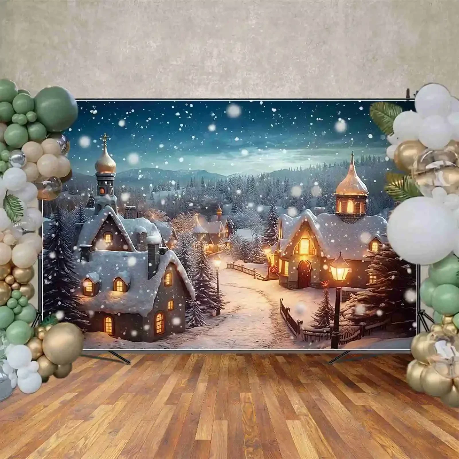 Qg-decorações de Inverno Snow Mountain Town Backdrop Natal Village Decor Photo Studio Fundo Férias Fotografia Prop Lua. - Image 5