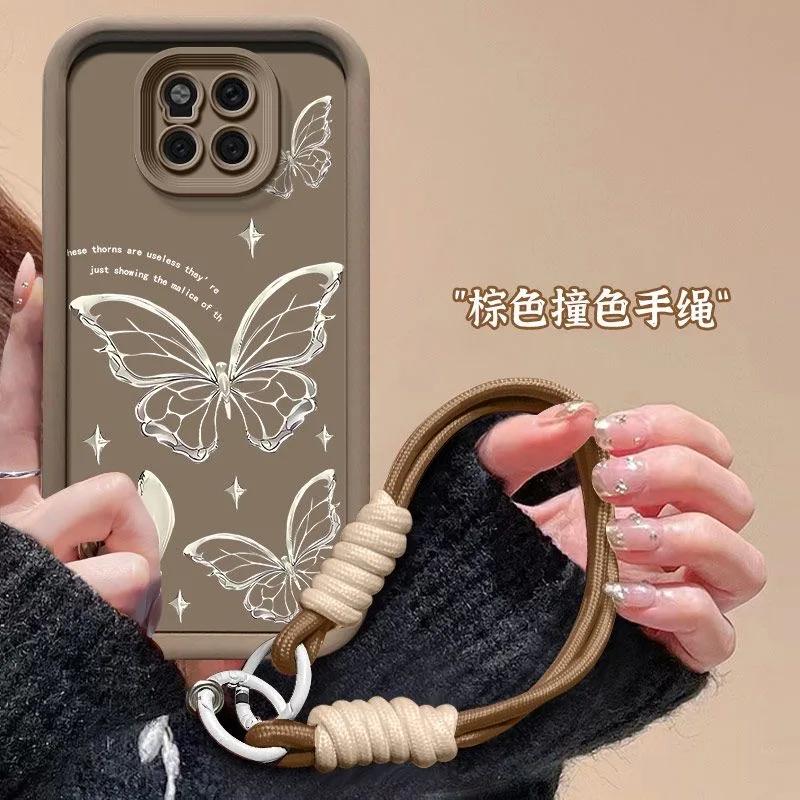 Silver Butterfly Cartoon Multistep Soft Phone Case with Lanyard