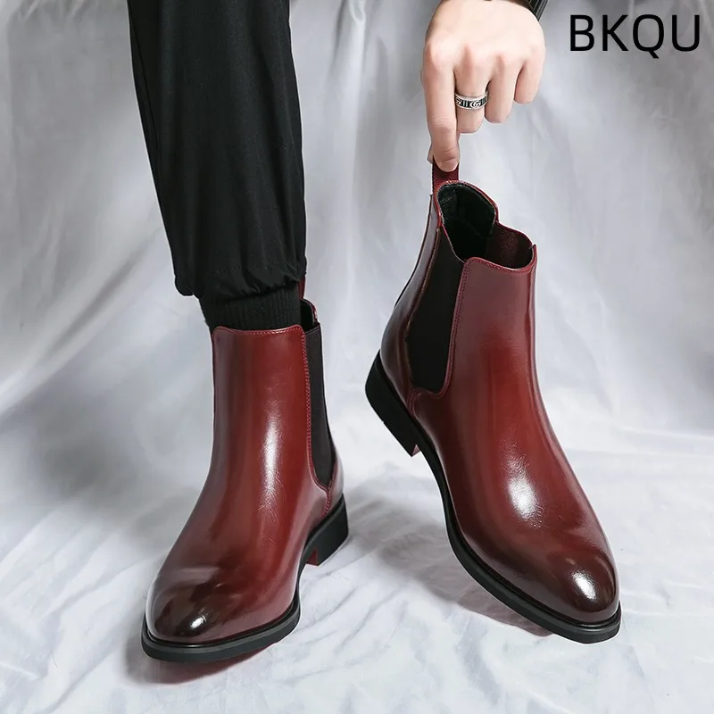 Men's High-top Pointed Toe Men's Boots Red Leather Shoes