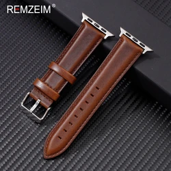 Luxury Genuine Leather Strap for Apple Watch - Elegant Bracelet for Men & Women (Dark Brown - silver)