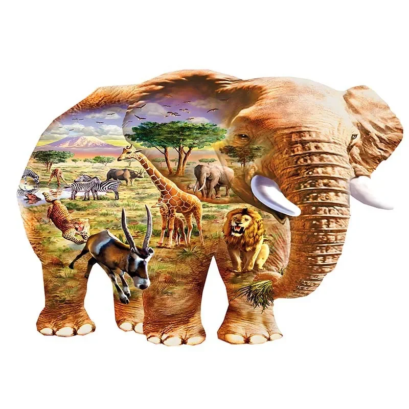 Unique Shape Wooden Puzzle African Elephants Puzzle Toys 3D Wood DIY Crafts Shaped Christmas Gift Wooden Jigsaw Puzzle Gifts somesoor multi szies customized round african wooden drop earrings front back print handmade wood dangle jewelry for women gifts