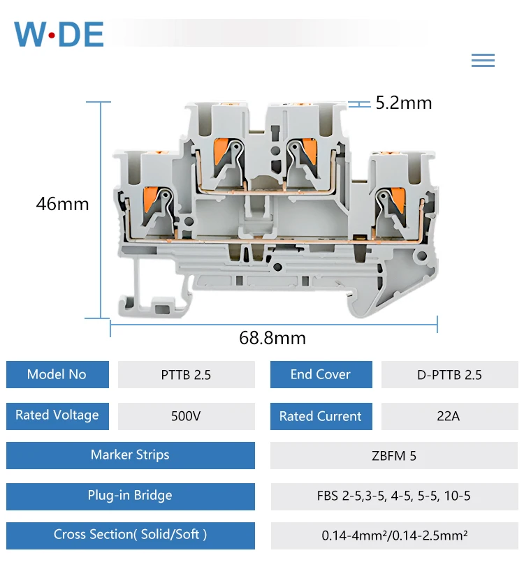 10 pces ruído trilho terminal bloco PTTB-2.5