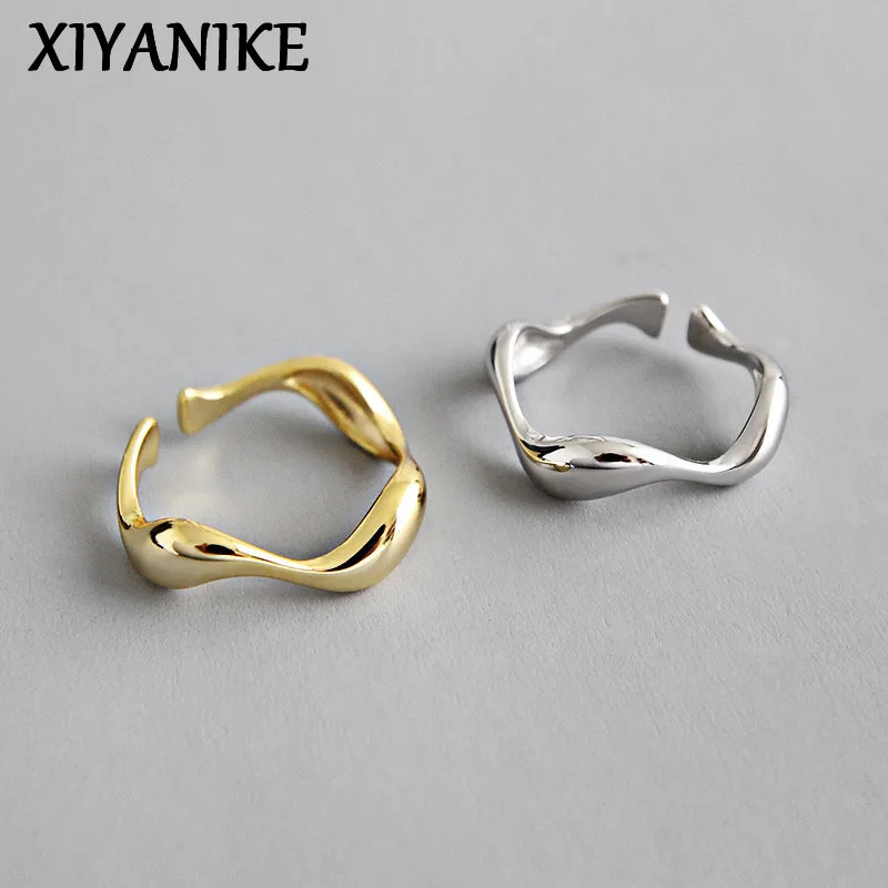 Silver Creative Handmade Rings Irregular Wave Smooth Engagement Jewelry for Women Size 16.5mm Adjustable