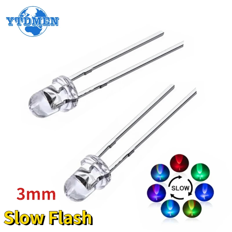 50/100 Pz 3mm LED Lento RGB Lampeggiante Colorato F3 Diodo Emettore Di Luce 2 Pin LED Rotondo Diodi A Colori Lampadina FAI DA TE - Foto 6