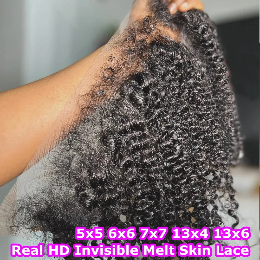 Deep Curly 4C Edges Invisiable HD 13x6 Lace Frontal Human Hair Afro Curly Melt Skin PrePlucked Natural Hairline 5x5 Lace Closure human hair lace frontal